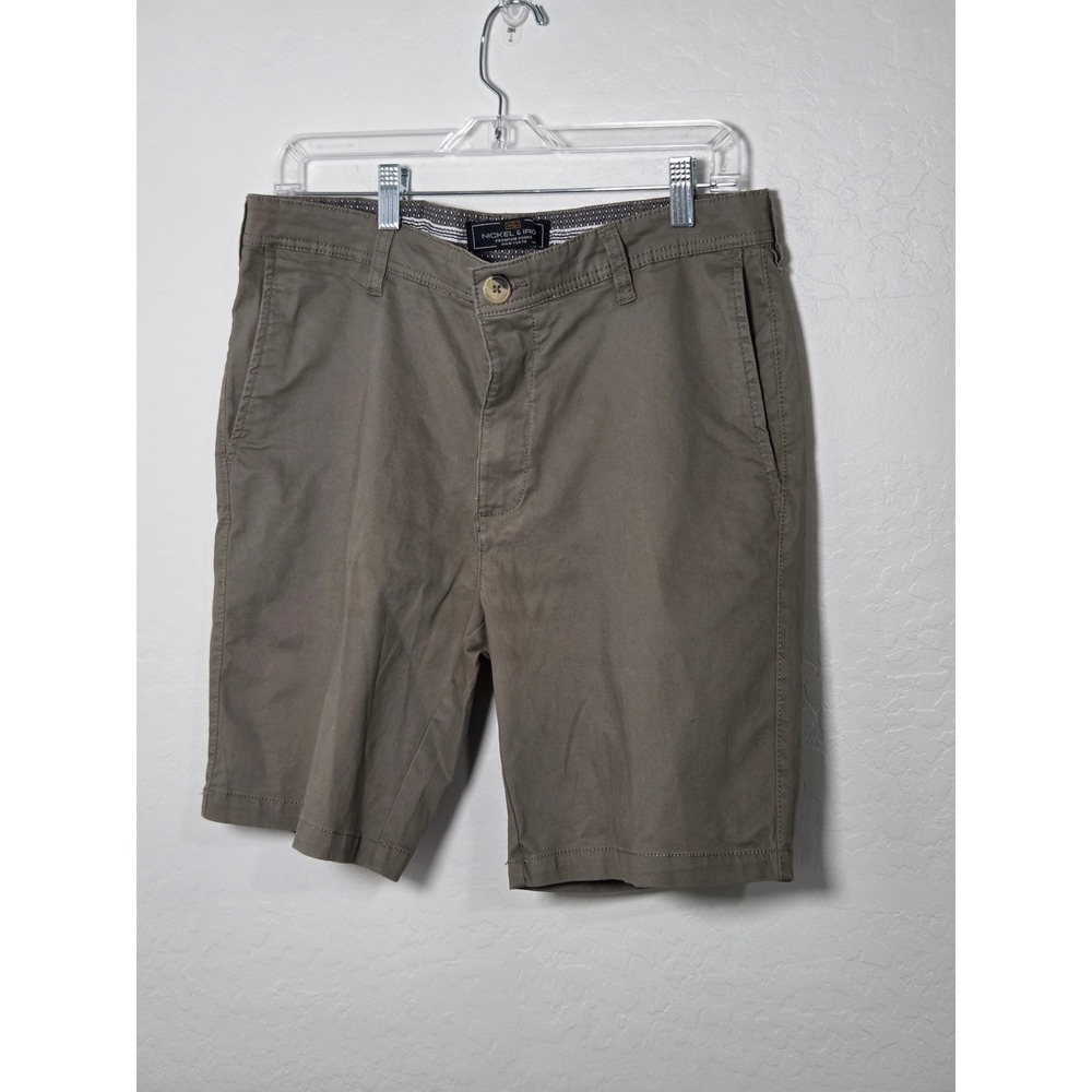 Nickel & Iron Mens Premium Chino Shorts Size 34 Olive Khaki Stretch Flat Front